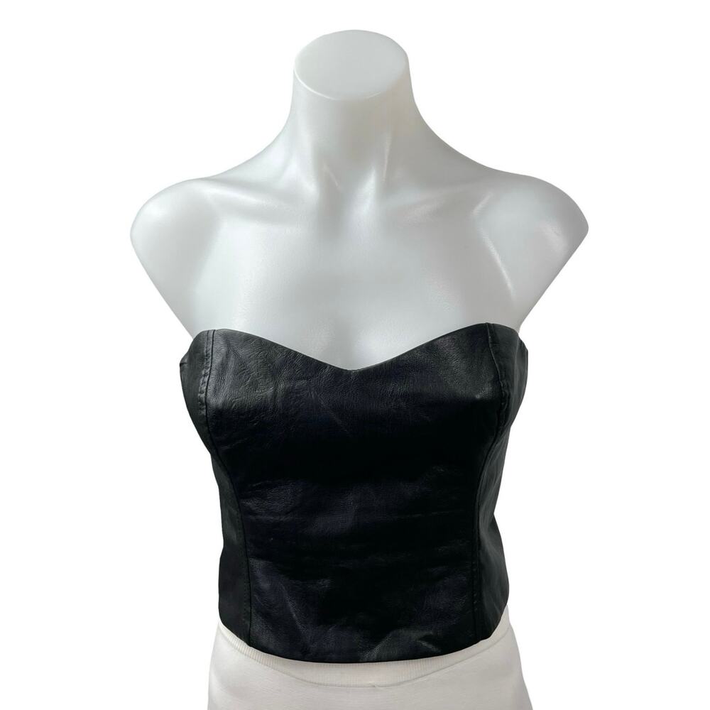 Aritzia Babaton Cindy Black Faux Vegan Leather Bustier Tube Crop Corset Top Sz 6